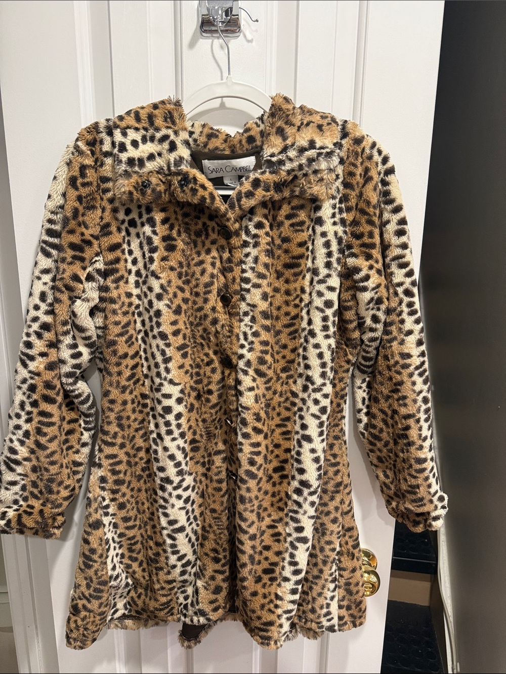 Sara Campbell Womens Faux Fur Leopard-Print Pea Coat